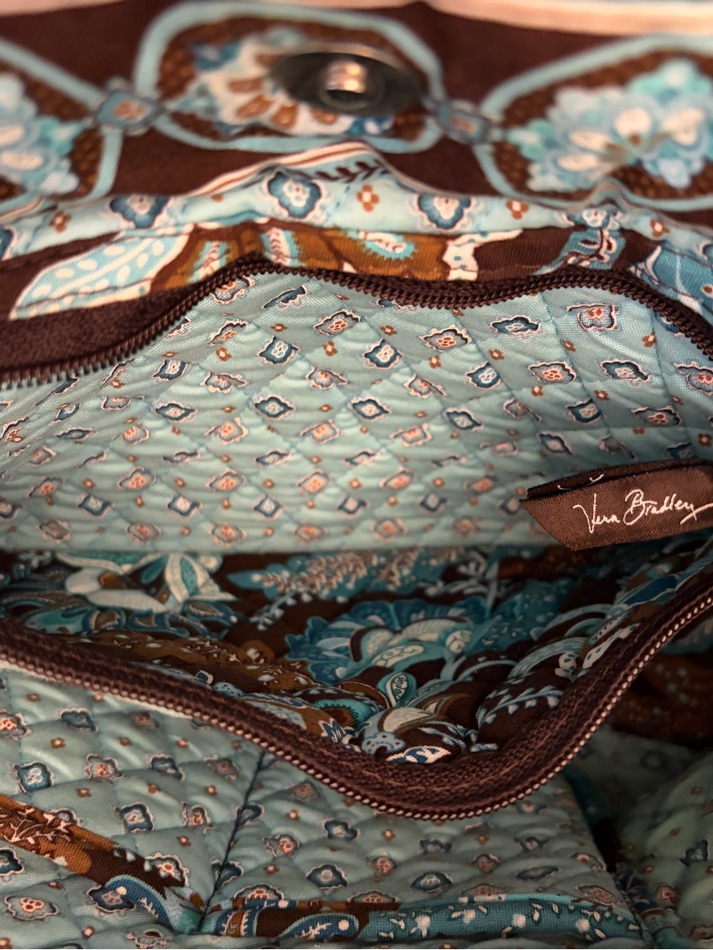 Vera Bradley Quilted Floral Purse Bag in Java Blue pattern- 14x10in - Picture 6 of 7